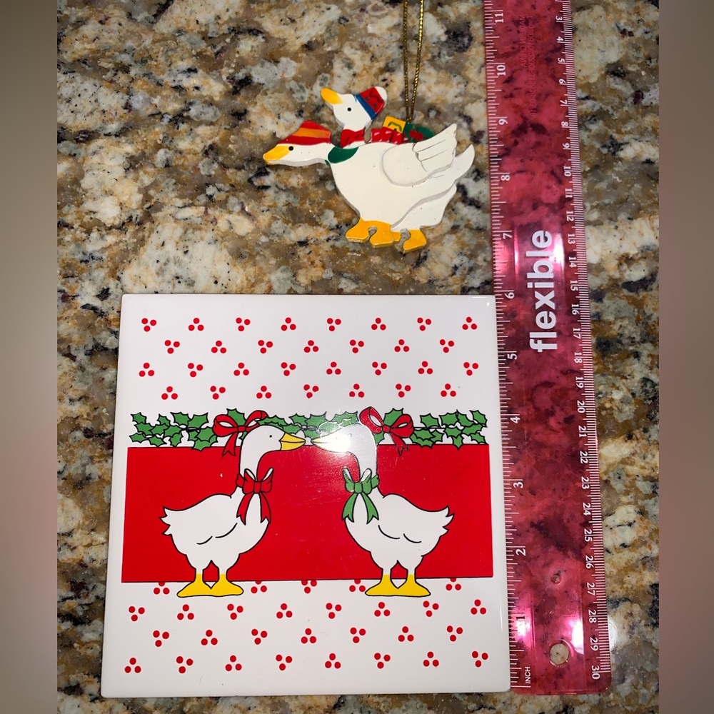 🪿Vintage Countryside Christmas charm mini bundle -  Geese Ornament & Hot Plate🪿🦆